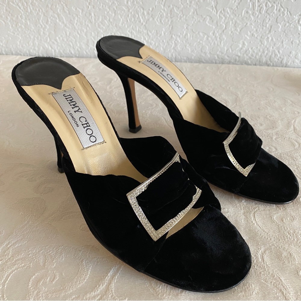 Jimmy choo velvet crystal buckle sandals